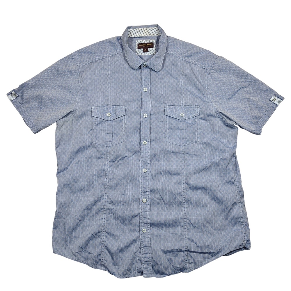 Johnston & Murphy‎ Shirt Mens XL Blue Textured Geometric Short Sleeve Cotton